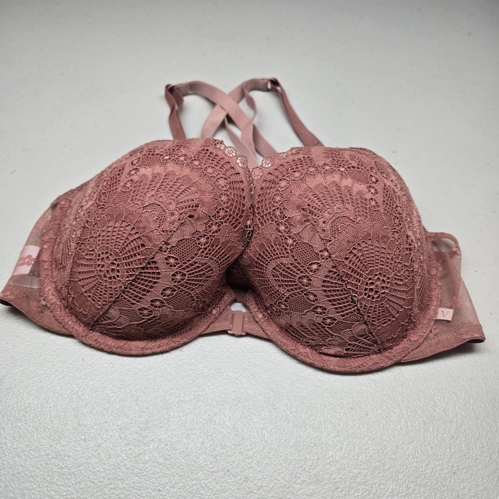 Victoria's Secret Women Bra 34D Mauve Pink Floral Demi T Shirt Underwired Lace